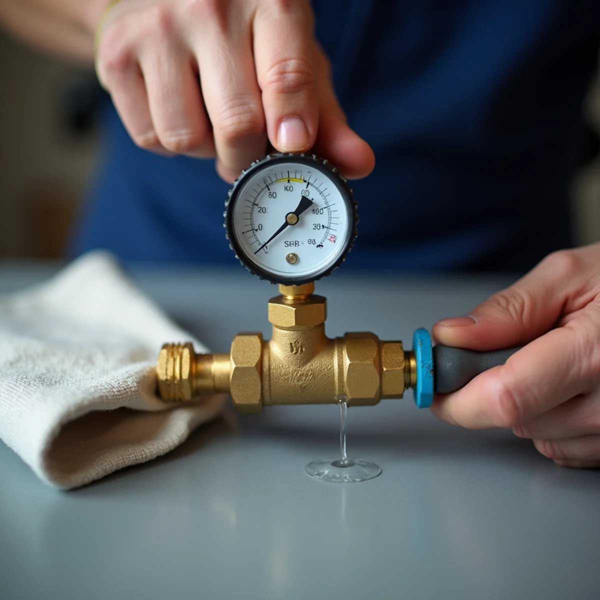 Certified plumber testing a backflow prevention assembly in Parker, CO