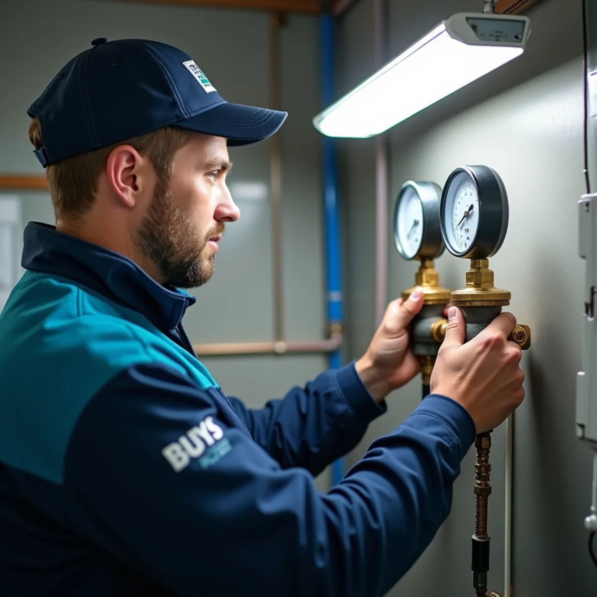 Certified technician testing a commercial backflow prevention assembly in Colorado