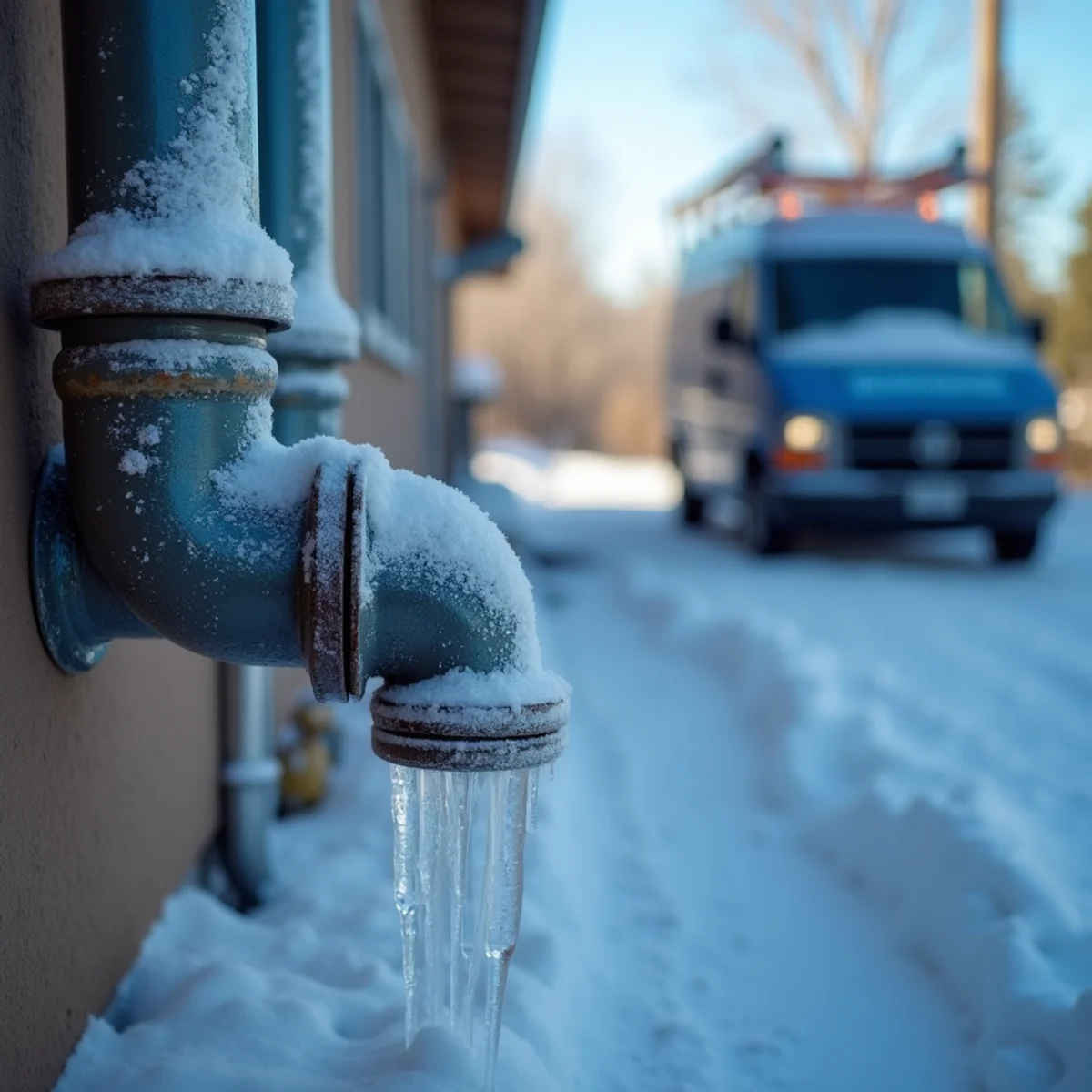 Frost-covered exposed pipe in a Parker Colorado crawlspace during winter