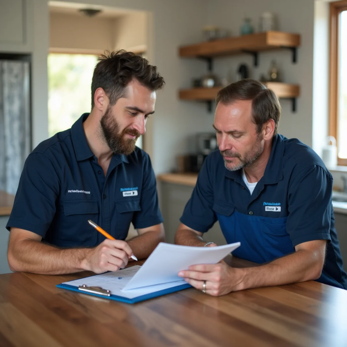 Plumber reviewing a written plumbing estimate with a homeowner in Parker Colorado