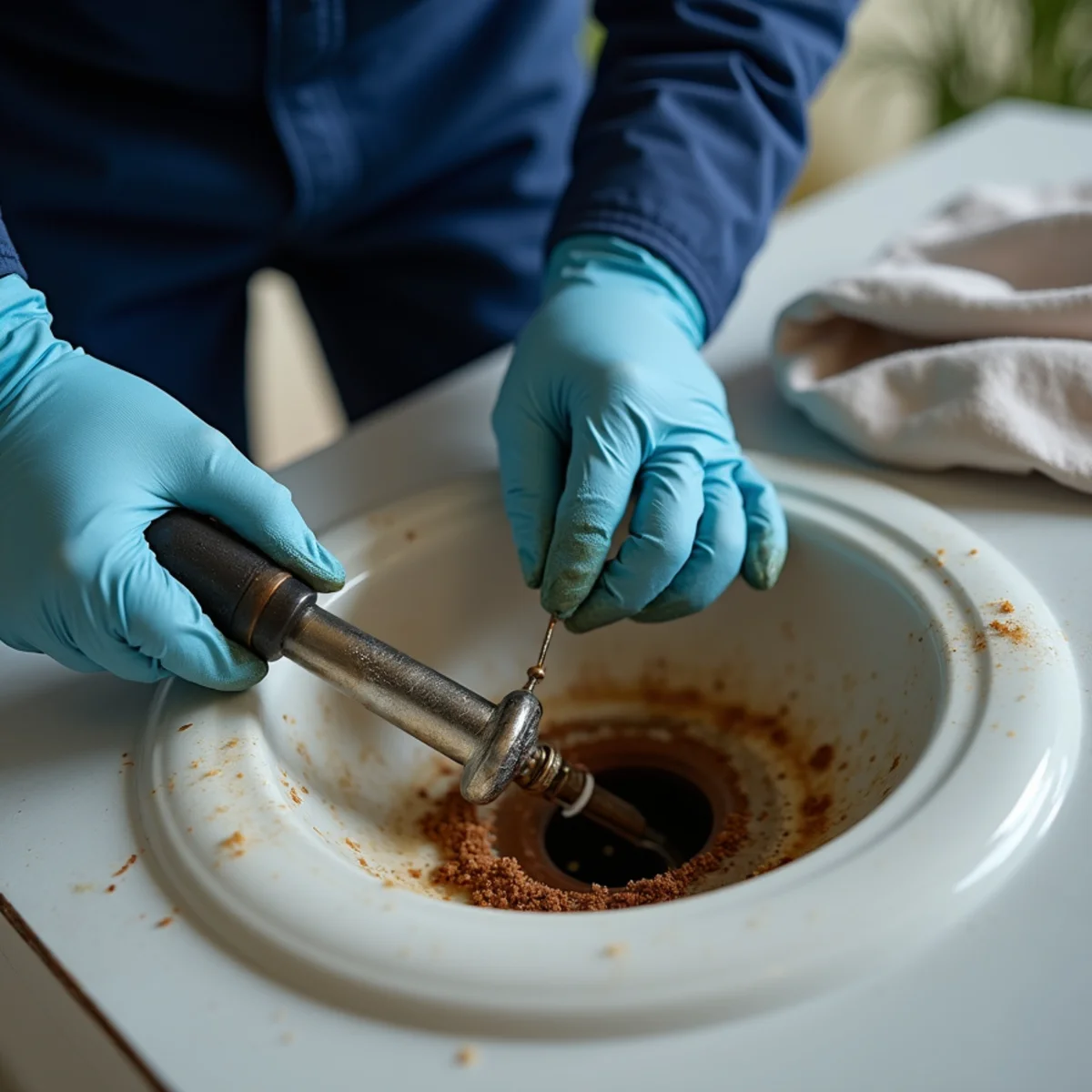 Plumber clearing a clogged kitchen drain line in a Parker, CO home