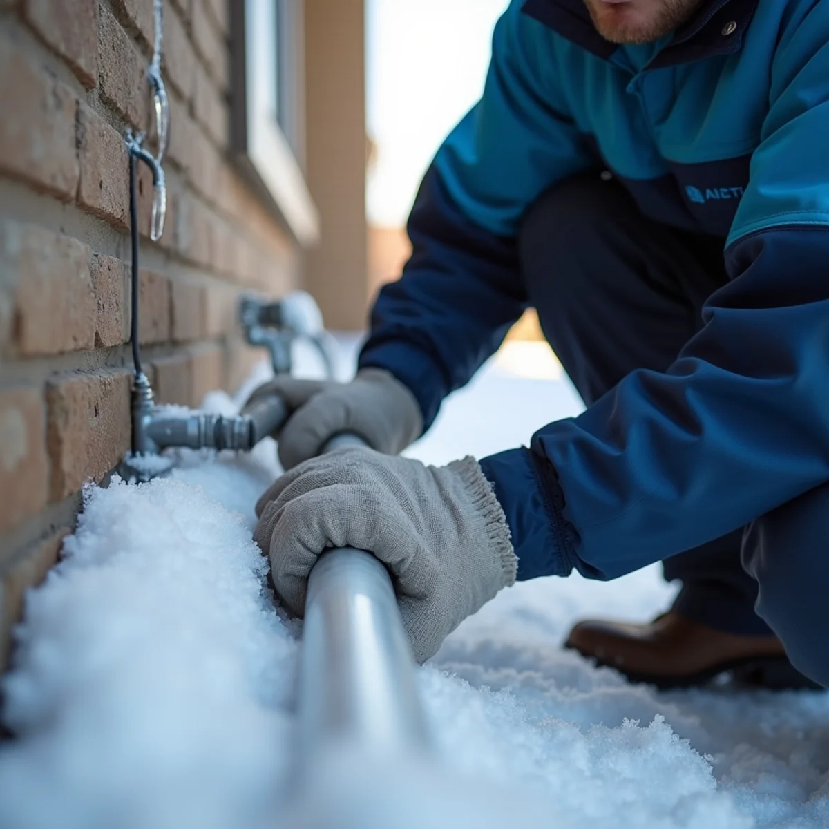 Plumber safely thawing a frozen pipe in a Parker, CO crawlspace