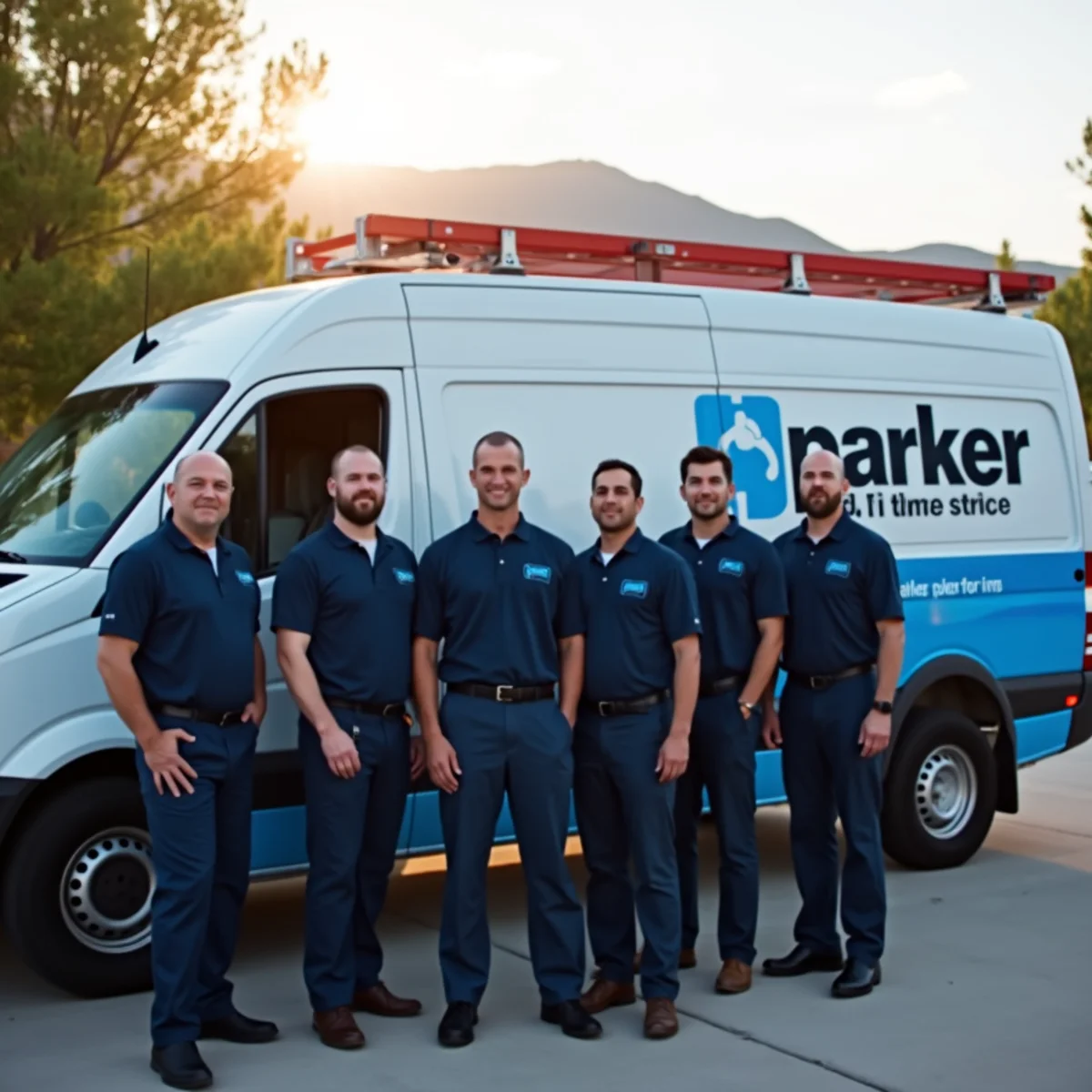 Parker Plumbing Pros team of licensed plumbers beside their branded service van