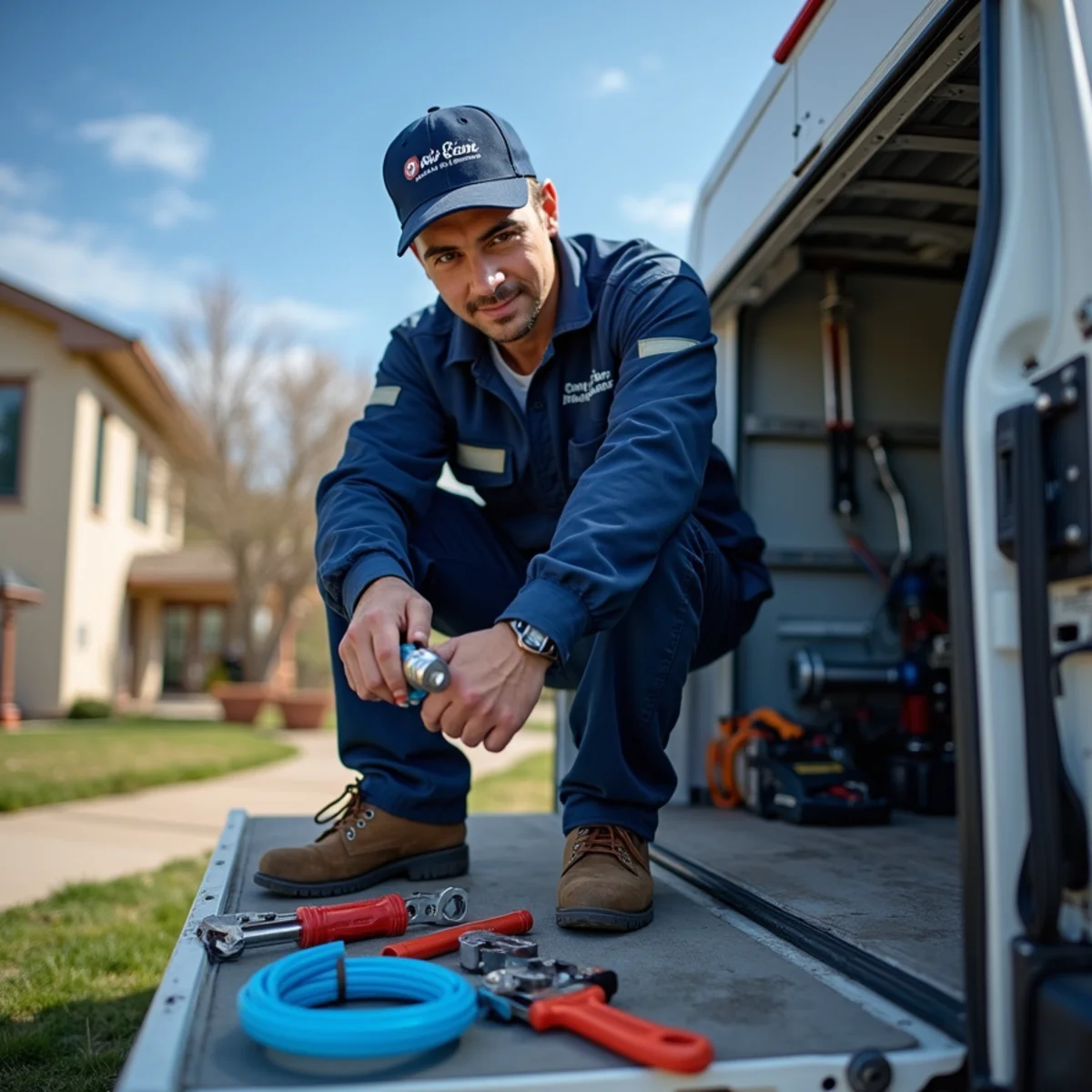 Parker, CO plumber with tools servicing residential plumbing