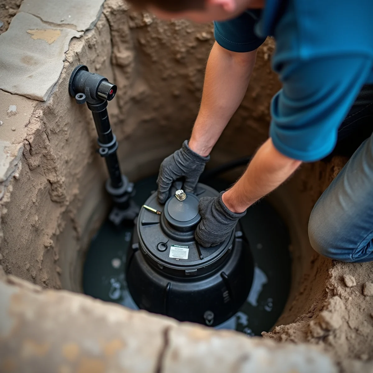 Newly installed sump pump with battery backup in a Parker, CO basement