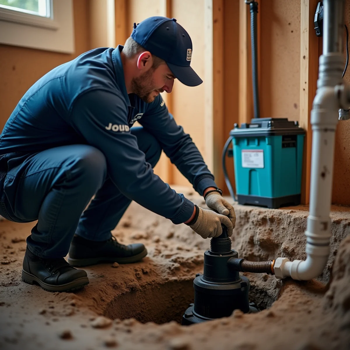 Newly installed sump pump with battery backup in a Parker Colorado basement