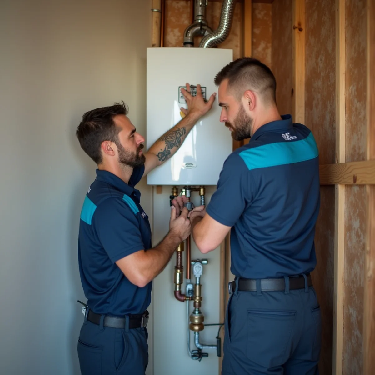 Wall-mounted tankless water heater installed in a Parker Colorado home