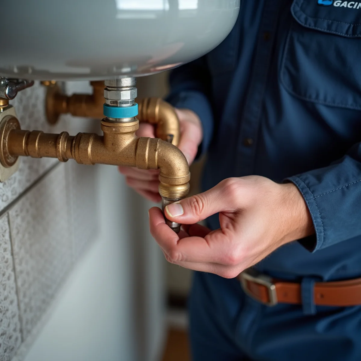 Plumber connecting a new residential water heater in a Parker, CO home